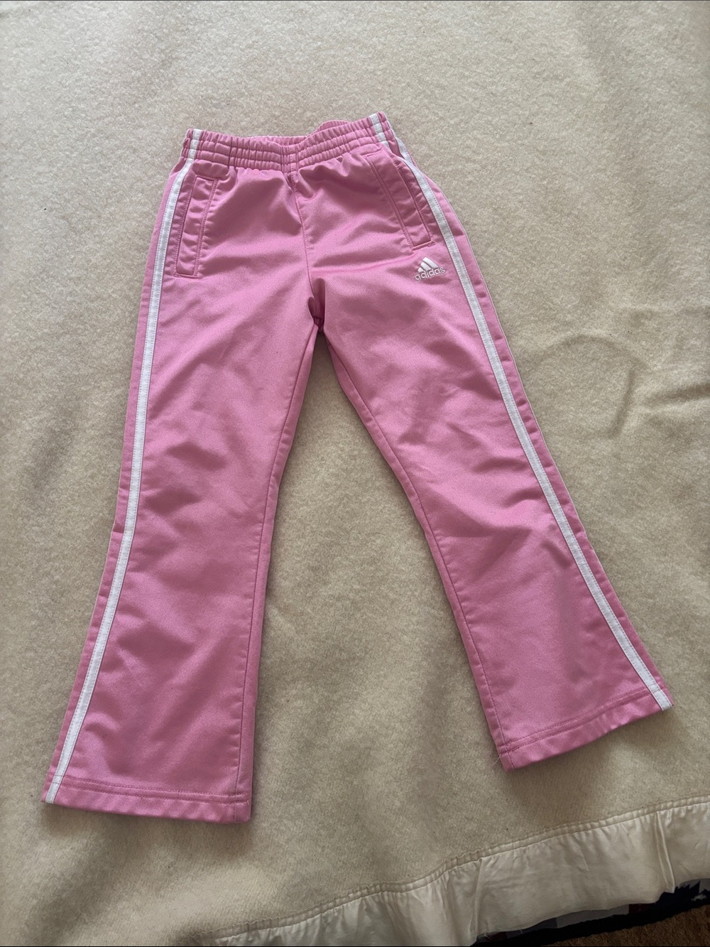 adidas Girls Pink Joggers with White Side Stripes